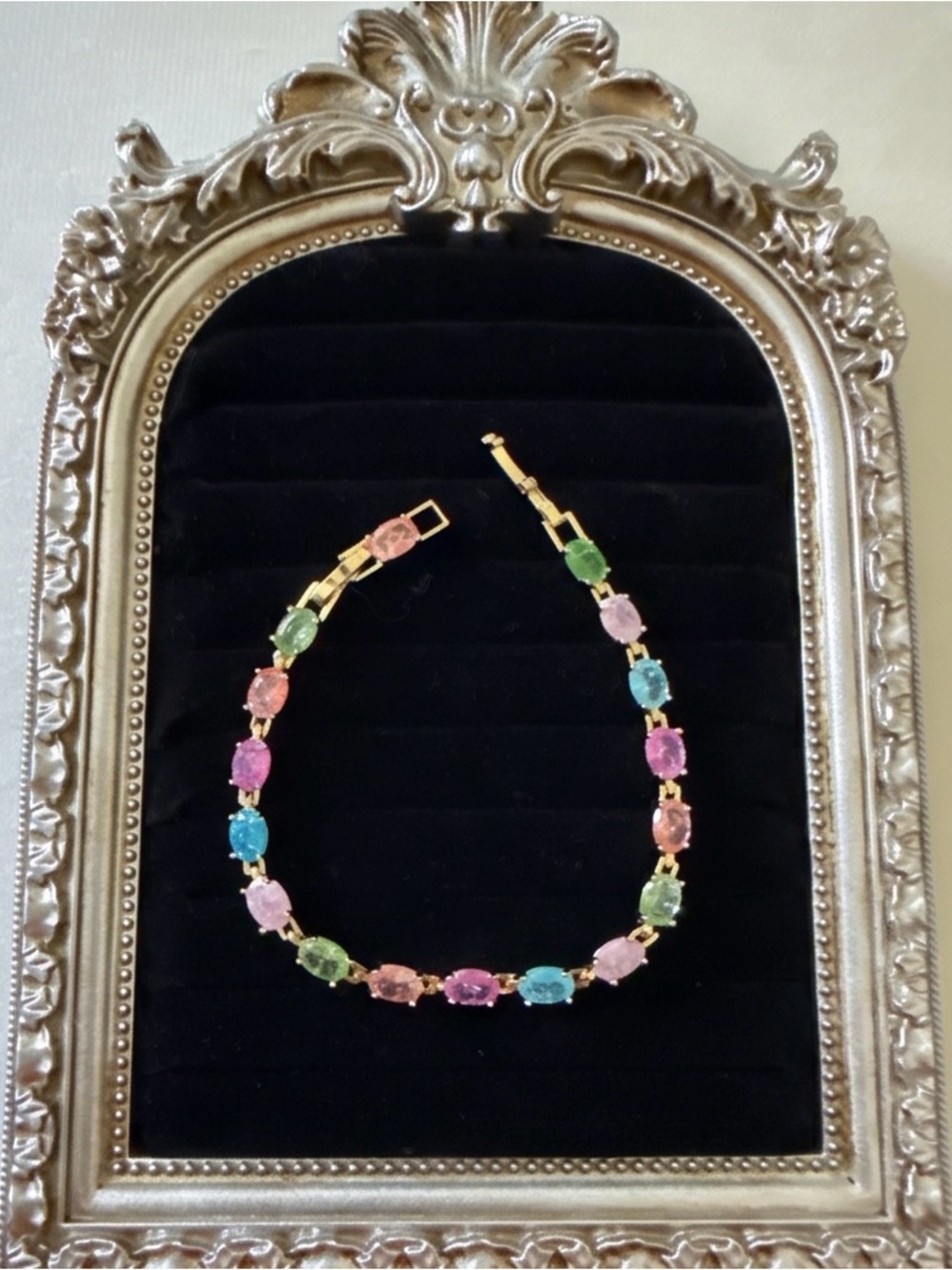 14k Gold Plated Candy Gemstones Tennis Bracelet - Hypoallergenic